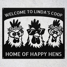 Personalized Hens Metal Art Sign Chicken Coop Farm Wall Decor Rustic Home Gift