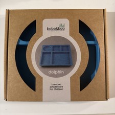 NWT bobo boo Bamboo Kids Divided Bento Plate Dolphin Blue BPA-free Toddler NEW