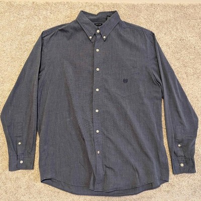 Chaps Mens Easy Care Button Down Shirt Navy Blue Long Sleeve Size L