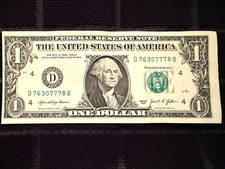 Misaligned Off Center Fancy Serial Number 7630778 Error 2021 One Dollar Bill