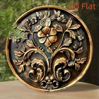 Vintage Round Aluminum Wall Art Tin Metal Signs Home Décor Golden & Bronze Flora