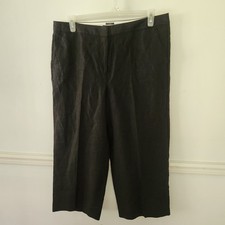 New Talbots Pants Size 14 Womens 100 Linen Chelsea Cropped Wide Leg Black Career