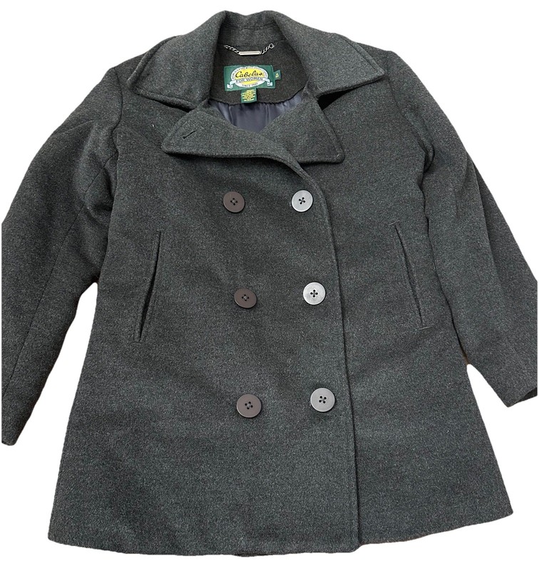 Cabelas Pea Coat Jacket Wool Cashmere Double Breasted Gray Sz Med Lined