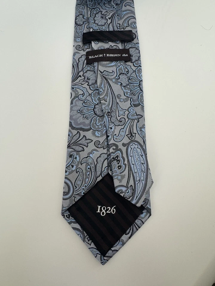 Corbata negra marrón 100 % seda cachemira - Corbata clásica negra blanca cachemira Foto 3 de 3