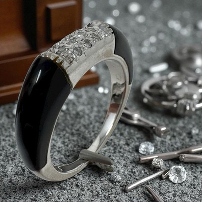 Christ Diamant Ring Onyx 14k 585 White Gold Size 13/53