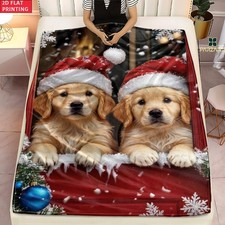 2D Flat 1pc Christmas Puppies Ultra Soft Lightweight Flannel Blanket-Cozy Warm