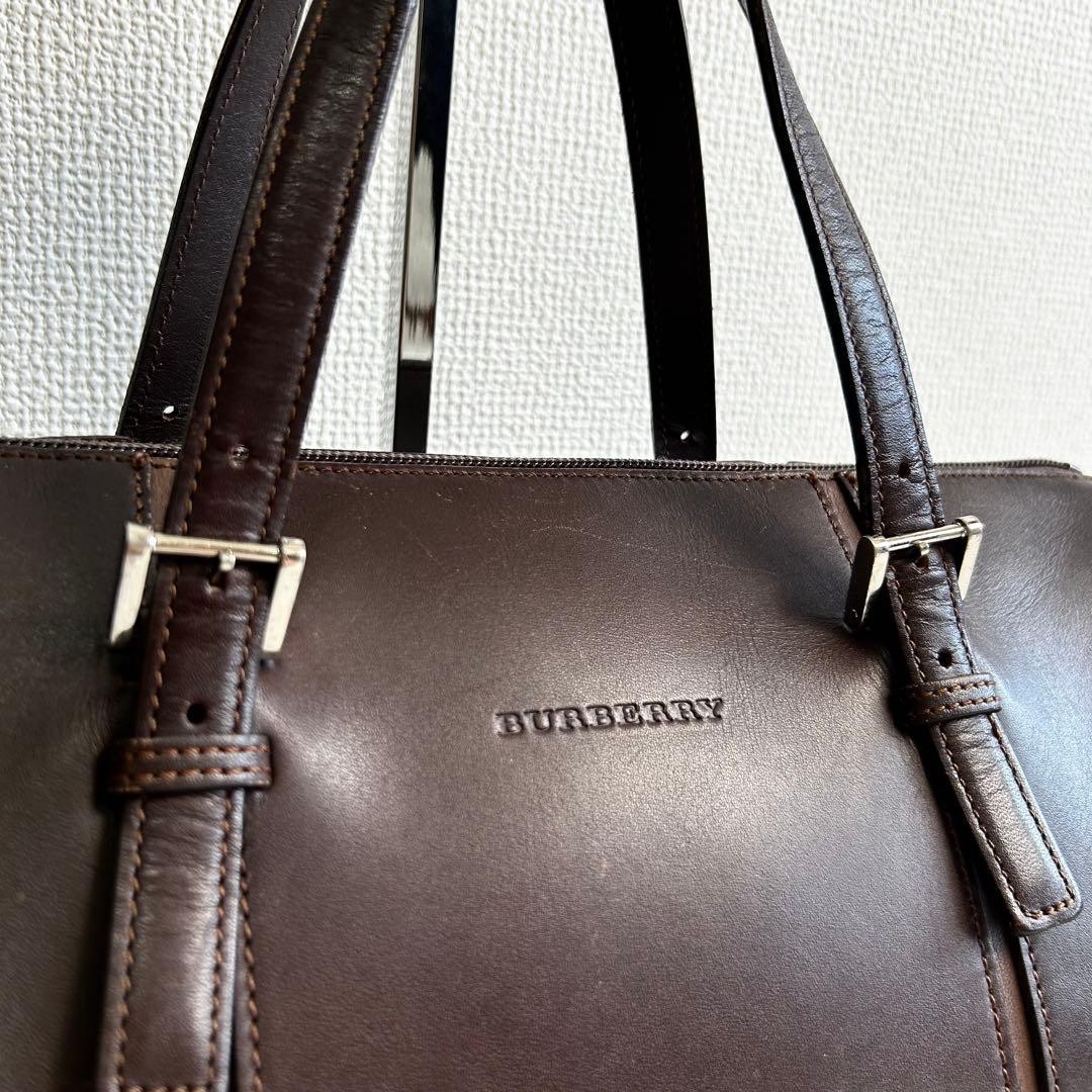 BURBERRY Leather Handbag Mini Boston Bag Nova Check Dark Brown Ladies image 5
