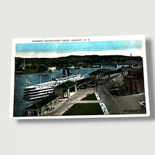 Postcard Hudson Navigation Dock Albany New York White Border Card E132