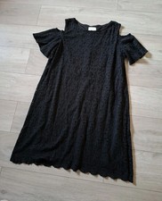 Ronni Nicole Black Woven Lace Overlay Shift Dress Cold Shoulder Party Smart UK20