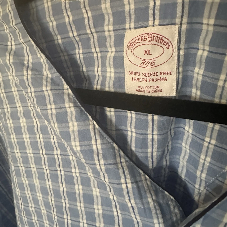 Хлопковая ночная рубашка Brooks Brothers размер XL сине-белая клетчатая пижама старые деньги - Изображение 2 из 4