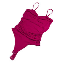 Express Body Contour Womens Ruched Cami Bodysuit Snap Closure Magenta Pink M