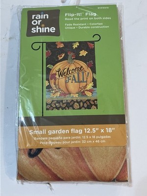 rain or shine ''Welcome FALL! Pumpkin w/ Leaves  Flip-It! Small Garden Flag 