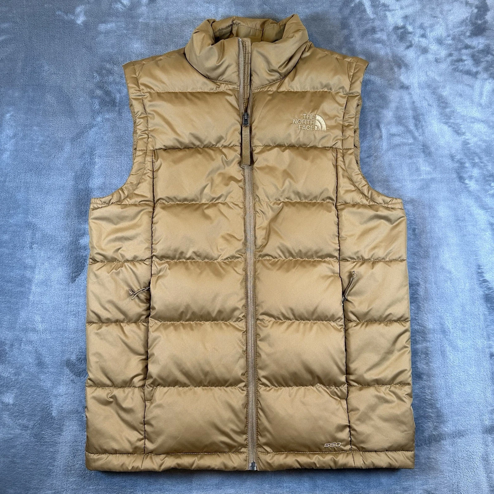 The North Face 550 Vest Mens S Mustard TNF Goose Down Puffer Full Zip