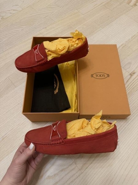 Women Tod's Loafers Red Suede 35.5