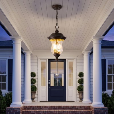 19'' Outdoor Pendant Light Lantern LED Chandelier Ceiling Royal Bronze Fixture