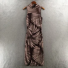 Sanctuary Midi Dress Womens S Brown Tan Palm Leaf Print Sleeveless Mock Neck
