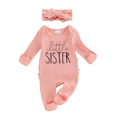 Im New Here Newborn Outfit Girl Long Sleeve Letter Romper Ribbed Knit Jumpsui...