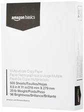 Basics Multipurpose Copy Printer Paper, 8.5 x 11 Inches , 20 lb, 1 Ream, 500 ...