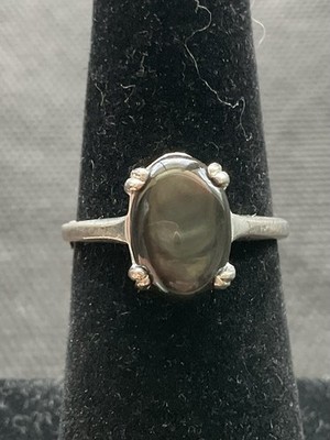 Vintage 925 sterling silver ring iridescent black gemstone Size 6 Estate Jewelry
