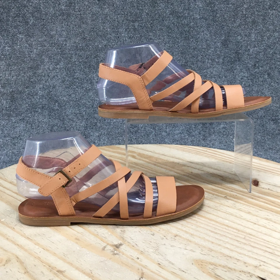 Sandalias Toms para mujer 7,5 Sephina correa al tobillo marrón cómodas punta abierta plana 10019752 Foto 2 de 4