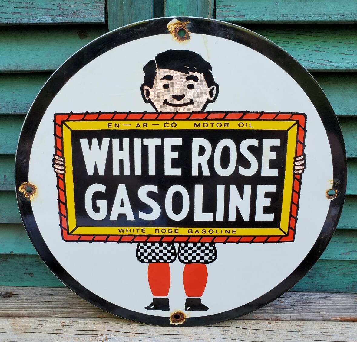 VINTAGE WHITE ROSE ENARCO GASOLINE STATION PORCELAIN METAL SIGN 