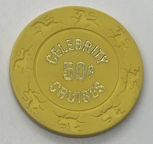 $0.50 Casino Chip - Celebrity Cruises - Wet Chip - Yellow - Unicorn Mold