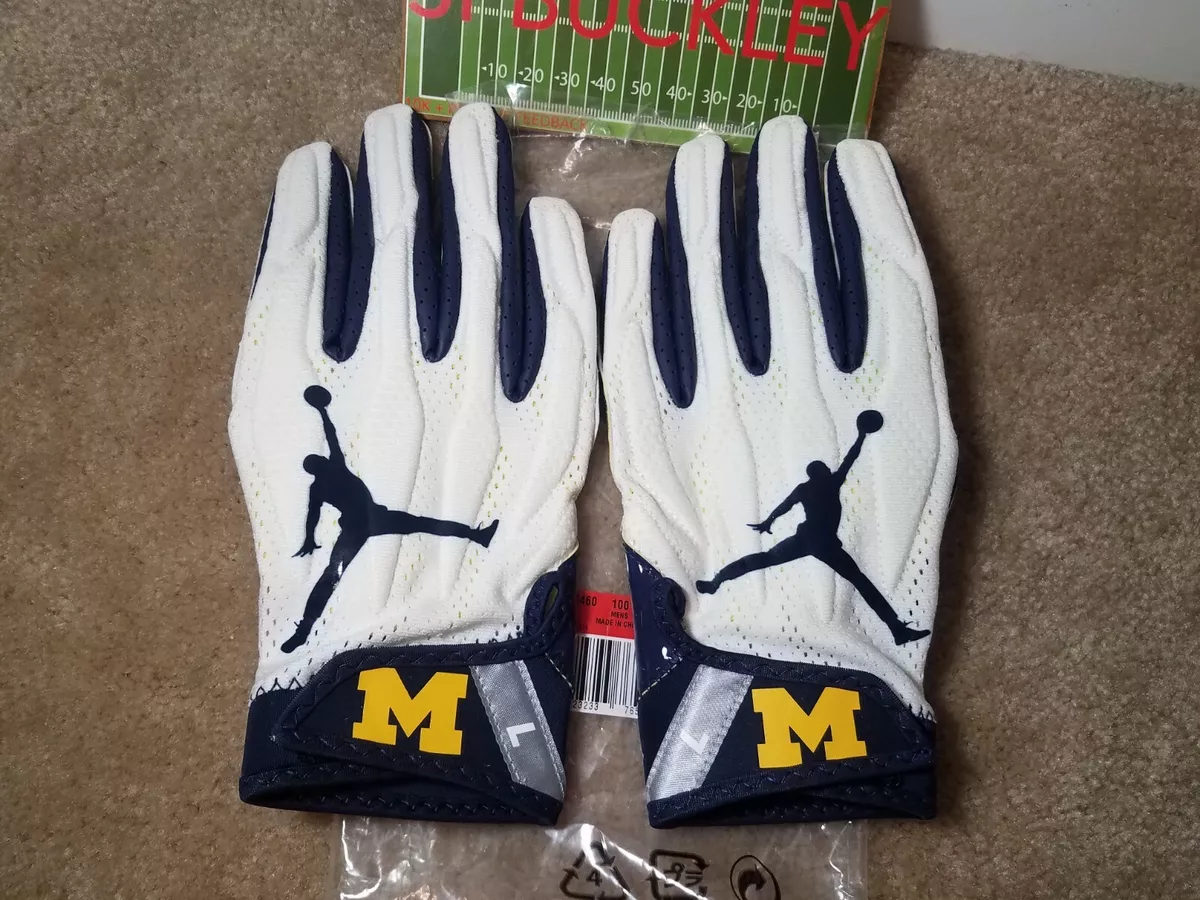 NIKE JORDAN SUPERBAD 4 NCAA MICHIGAN WOLVERINES PADDED FOOTBALL GLOVES WHITE