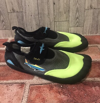 Newtz Water Shoes Youth 4/5 Gray Neon Yellow Shark Slip-on Hook and Loop  Closure