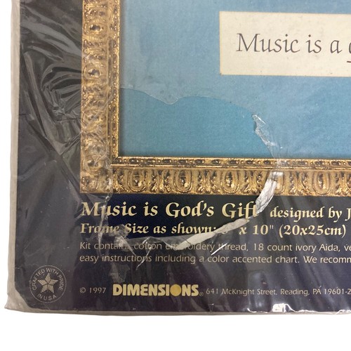 Music is Gods Gift Dimensions Counted Cross Stitch Kit 8x10 Violin French Horn - Picture 3 of 6