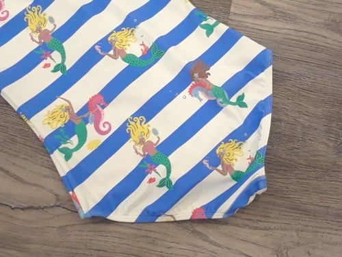 EEUC Mini Boden girls size 9-10 rash guard swimsuit zip up mermaid blue stripe - Picture 5 of 5