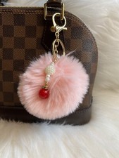 Pom Pom Keyring bag charm Keychain Purse Accessories Fluffy Peach Pink New