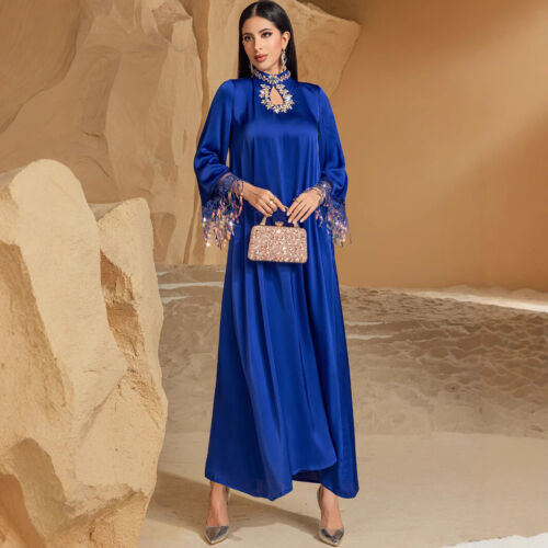 Abito lungo da sera donna in raso Abaya Dubai elegante abito da festa abito da ballo - Foto 5 di 14