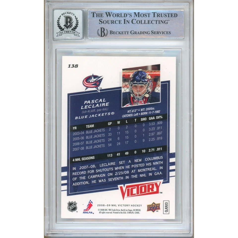 Pascal LeClaire Signed 2008-09 Victory #138 Card AUTO 10 Beckett Blue Jackets - Image 2 of 4