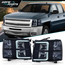 Fit For 2007-2013 Chevy Silverado Led Drl Tube Headlights Blacksmoked