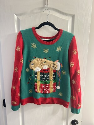 Celebrate Together Cat on Presents Christmas Sweater Girls Plus Size XXL