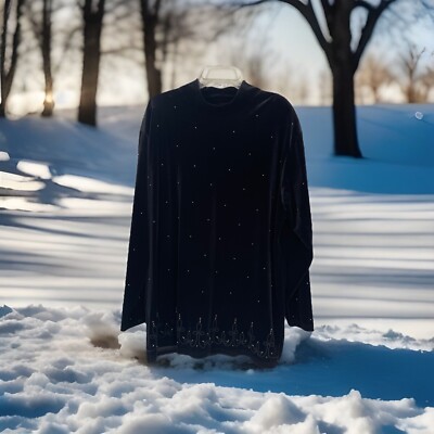 NWT Bechamel Tunic  With Gold Accents Round Neck Black Velvet Top 1X