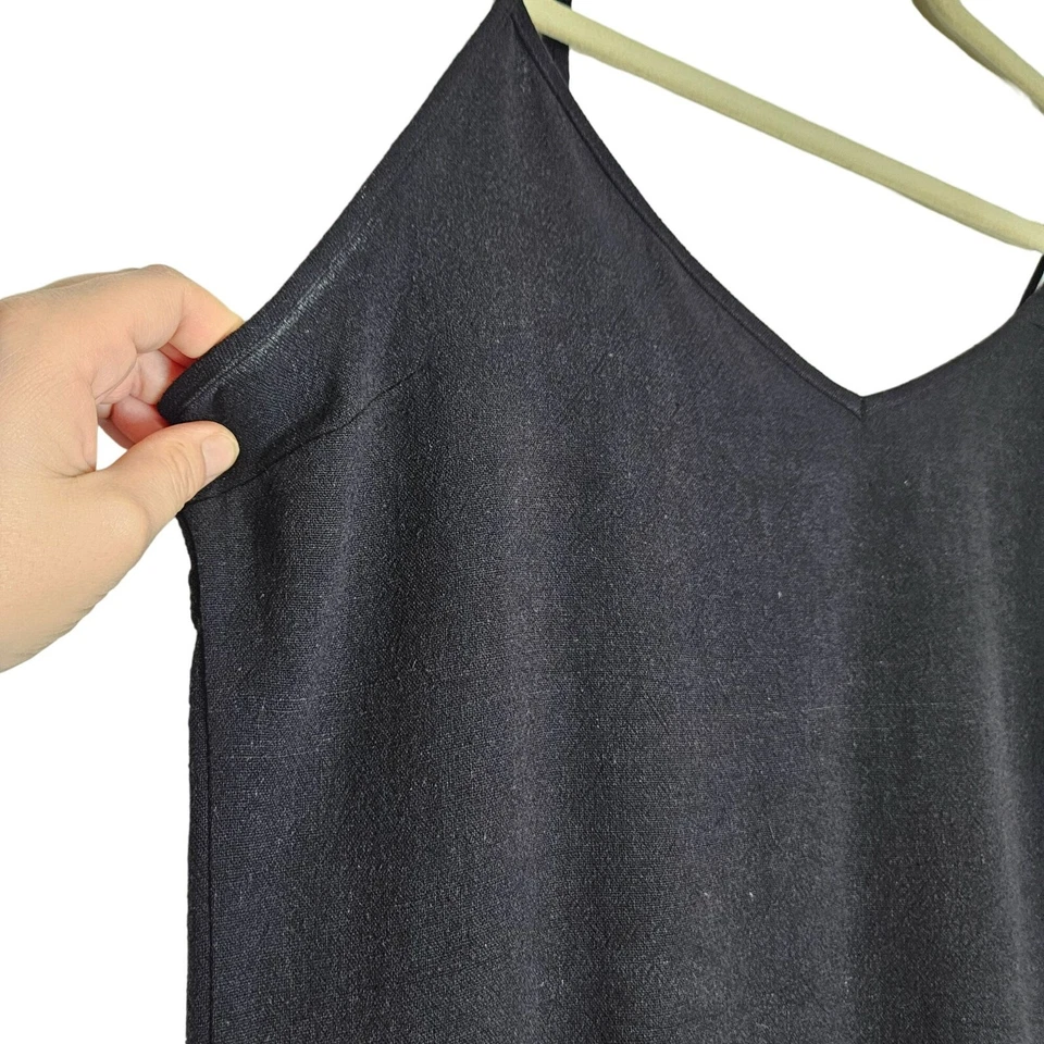 Vestido Studio B Bobeau Negro Lino Abertura Lateral Midi Sin Mangas Mezcla de Lino Grapa L Foto 4 de 4