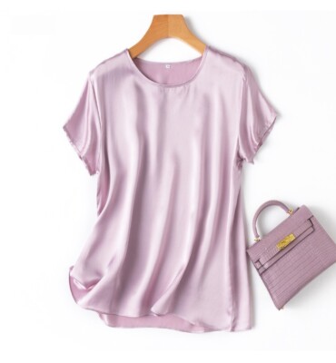 100% Mulberry Silk Soild Colors Short Sleeve Women T-Shirt Shirt Top MM4270