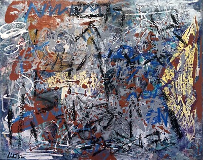 energetic layered abstract painting original 16 x 20