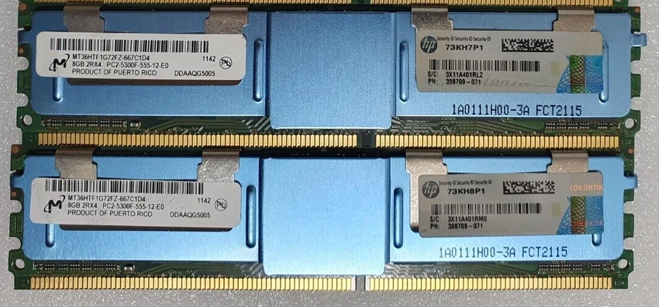 2x 8Gb 16Gb HP MT36HTF1G72FZ-667C1D4 73kh7p1 398709 memorie ecc Server memoria - Immagine 2 di 3