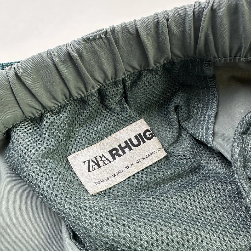Pantalones Cortos Rhuigi X Zara Para Hombre Medianos Azul Verde Carga Utilidad Bermudas Raro Foto 3 de 4