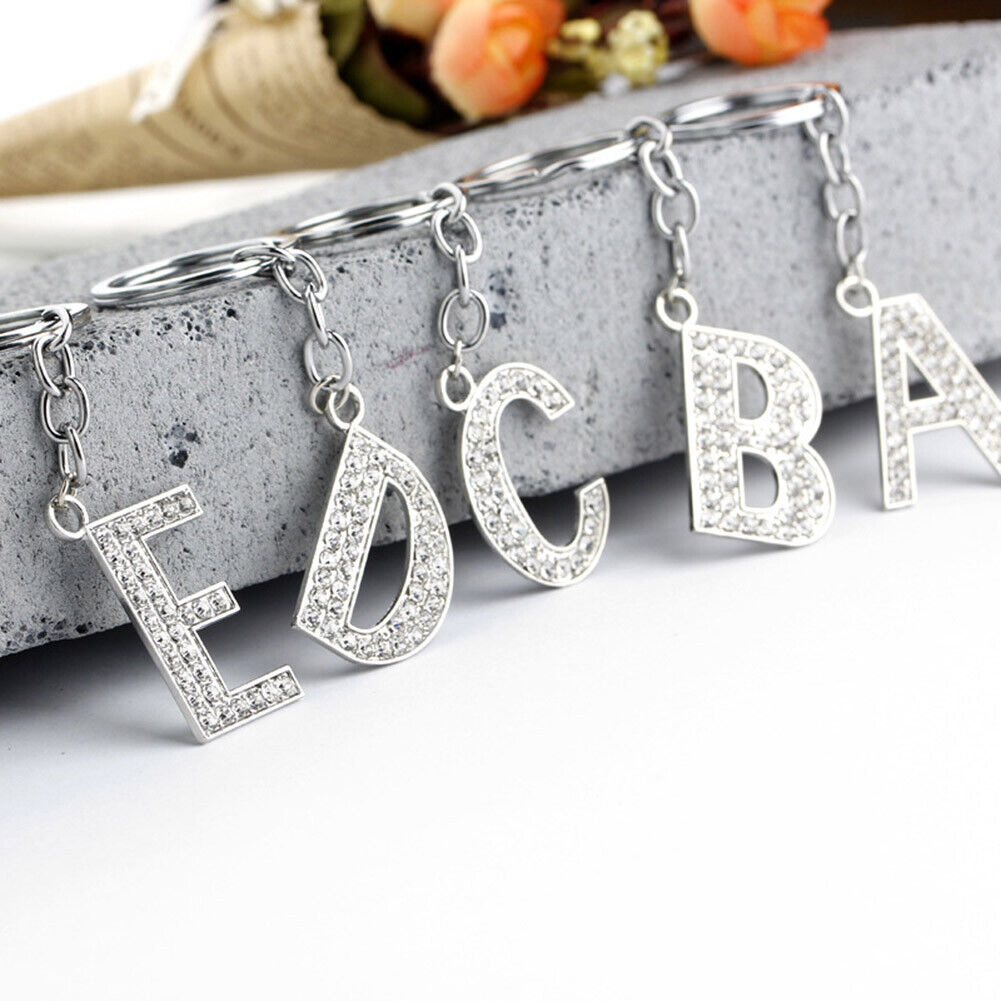 A-Z Alphabet LARGE LETTER KEYRING Initial Bling Name Key Ring Crystal Chain US