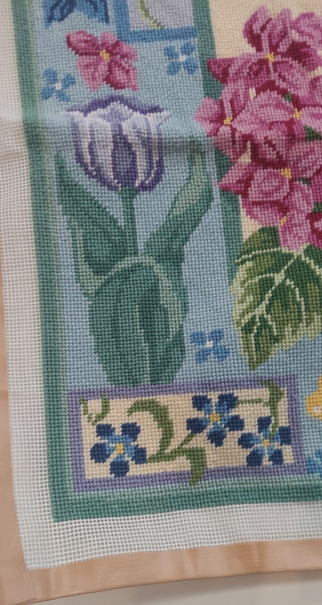 Vtg Handmade Needlepoint Butterfly Ruler Belt Decoration Floral Sew Cottage Vtg Petit Point Needlepoint floral Butterfly finished needle  main image 4