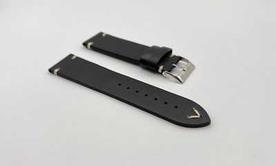 Vintage Echtlederuhrenband 24 mm Schwarz, robustes Vintageleder