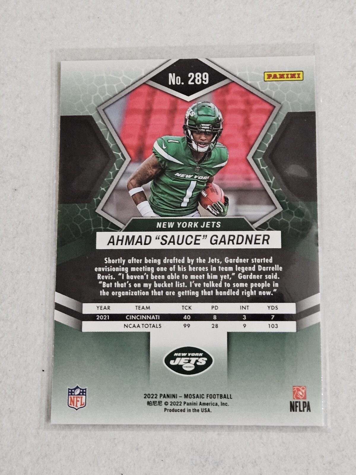 2022 Mosaic NFL Debut Ahmad Sauce Gardner Rookie RC 289 New York Jets