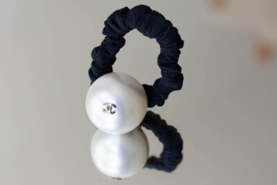 Chanel hair pony hair tie ponytail holder with a pearl