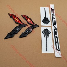 5pcs Black Red Fits 2014-2019 C7 Front Rear Stingray Cross Flags Emblem Badge