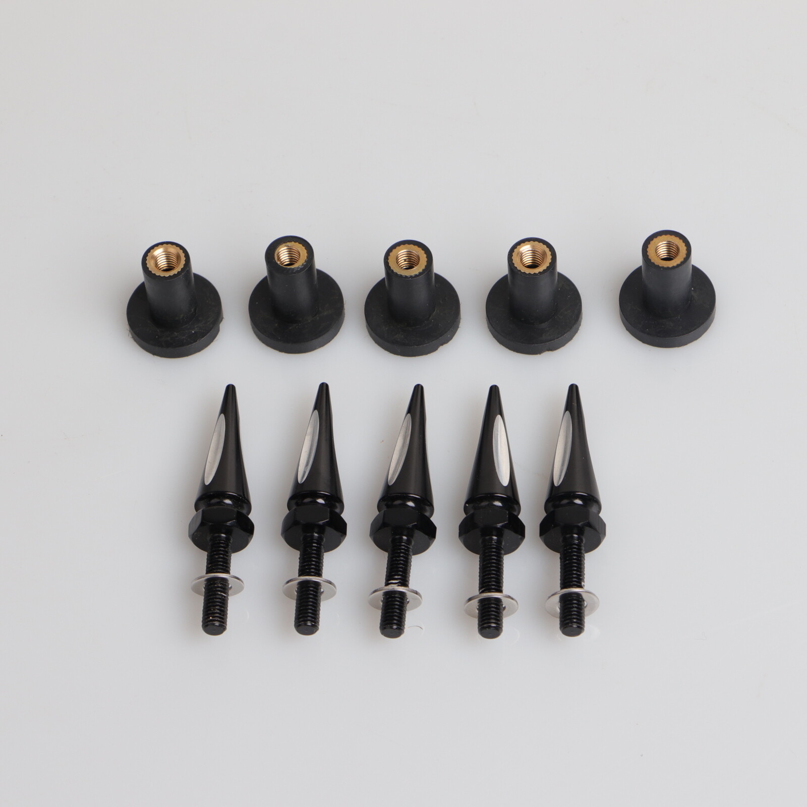 Black CNC Cut Spike Windshield Fairing Well Nut Bolts For Harley Road
