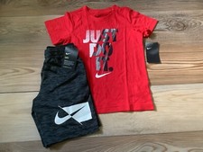 Boys Nike red tshirt JUST DO IT drifit shorts size 7 NWT