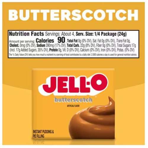JELL-O Butterscotch Instant Pudding Pie Filling Dessert Mix 3.4 oz (4 Boxes) - Picture 2 of 2